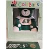 Image 2 : Sask Roughrider coinbank and Roughrider 1 Dollar coin