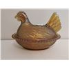 Image 1 : Vintage Indiana amber glass, Hen on the nest - 7x5 1/2"