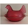 Image 1 : Vintage Indiana cranberry glass, Hen on the nest - 7x5 1/2"