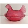 Image 2 : Vintage Indiana cranberry glass, Hen on the nest - 7x5 1/2"