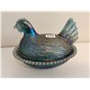 Image 1 : Vintage Indiana blue carnival glass, Hen on the nest - 7x5 1/2"