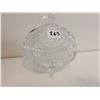 Image 1 : Clear crystal candy dish, bird on lid - 5 1/2"H