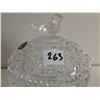 Image 4 : Clear crystal candy dish, bird on lid - 5 1/2"H
