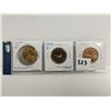 Image 1 : 3 assorted UNC 1 dollar loonies, includes "2016 Lucky Loonie"