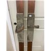 Image 3 : Primitive wooden skiis  - From old hunters cabin - leather staps - 84" long x 3 1/2"W