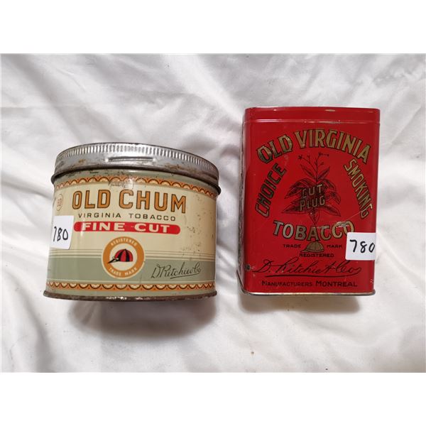 Old Chum and Old Virginia tobacco cans - Schmalz Auctions