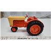 Image 2 : Orange metal tractor collectors toy, tire is crooked.