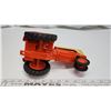 Image 4 : Orange metal tractor collectors toy, tire is crooked.