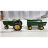 Image 1 : Green "John Deere" metal tractor, with trailer collector toy