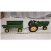 Image 3 : Green "John Deere" metal tractor, with trailer collector toy