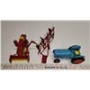 Image 1 : Blue tractor toy & Massey-Fergusson metal combine & "International" plow trailer