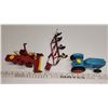 Image 3 : Blue tractor toy & Massey-Fergusson metal combine & "International" plow trailer