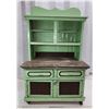Image 1 : Childrens green wooden vintage cabinet/kitchenette playset, with assorted toys inside - 18"W x 30"H 