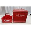 Image 1 : Vintage "Cola Cooler" red metal cooler & Coca-Cola drink carrying tray - Cooler - 14 1/2"W x 13"H x 