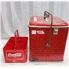 Image 4 : Vintage "Cola Cooler" red metal cooler & Coca-Cola drink carrying tray - Cooler - 14 1/2"W x 13"H x 