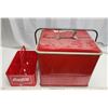 Image 5 : Vintage "Cola Cooler" red metal cooler & Coca-Cola drink carrying tray - Cooler - 14 1/2"W x 13"H x 
