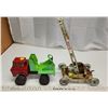 Image 1 : Red n Green metal toy truck & metal toy crane (crane is missing piece)
