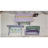 Image 1 : 3 Childrens matching purple/green furniture/décor - coat hanger, stool and book stand