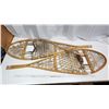 Image 1 : Vintage Wooden snow shoes, leather netting - oval shaped, made in Canada - 4ft Long x 14"W