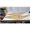 Image 1 : Vintage wooden snow shoes, leather netting - pointed tipped, made in Canada - 5ft 1/2" Long x 12"W