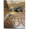Image 4 : Wooden Crate of Collectibles Horse shoes, Gaff, Oilers, Blacksmith Tool, etc.
