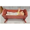 Image 1 : Cabbage Patch "preemie" doll & Wooden pink doll cradle/bassinet - 17 1/4" & 12"W