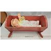 Image 4 : Cabbage Patch "preemie" doll & Wooden pink doll cradle/bassinet - 17 1/4" & 12"W