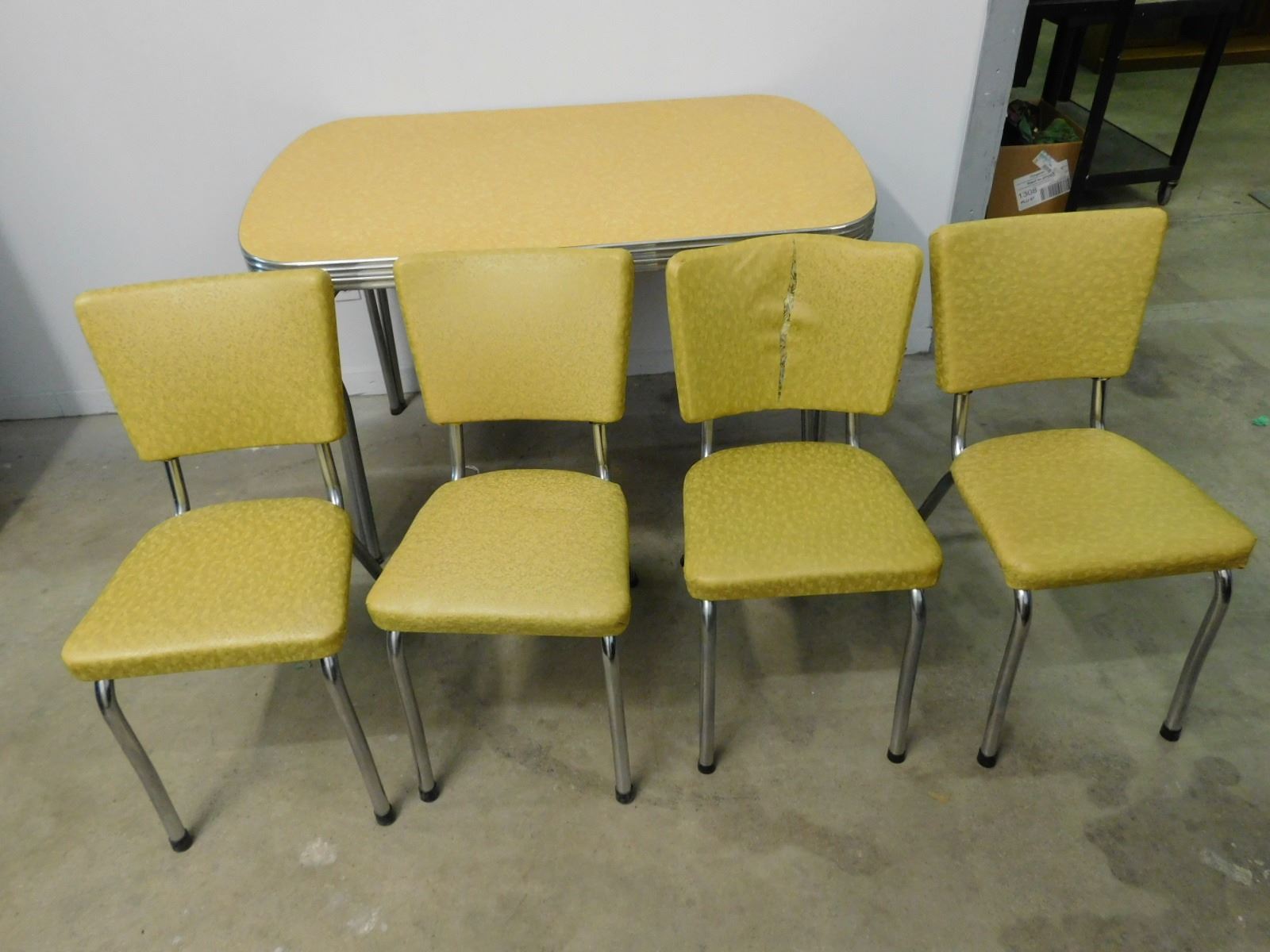 Vintage Yellow and Chrome Formica Kitchen Table and Chairs Dining Set 4