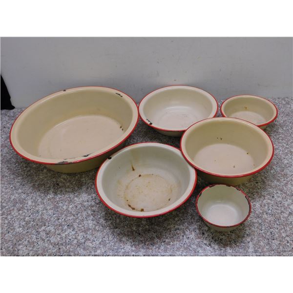Vintage Antique Enamelware Cooking Mixing Bowls Camping