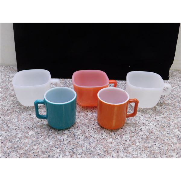 Lot of 5 3 Glass Bake Square Mugs and 2 Hazel Atlas Coffee Mugs