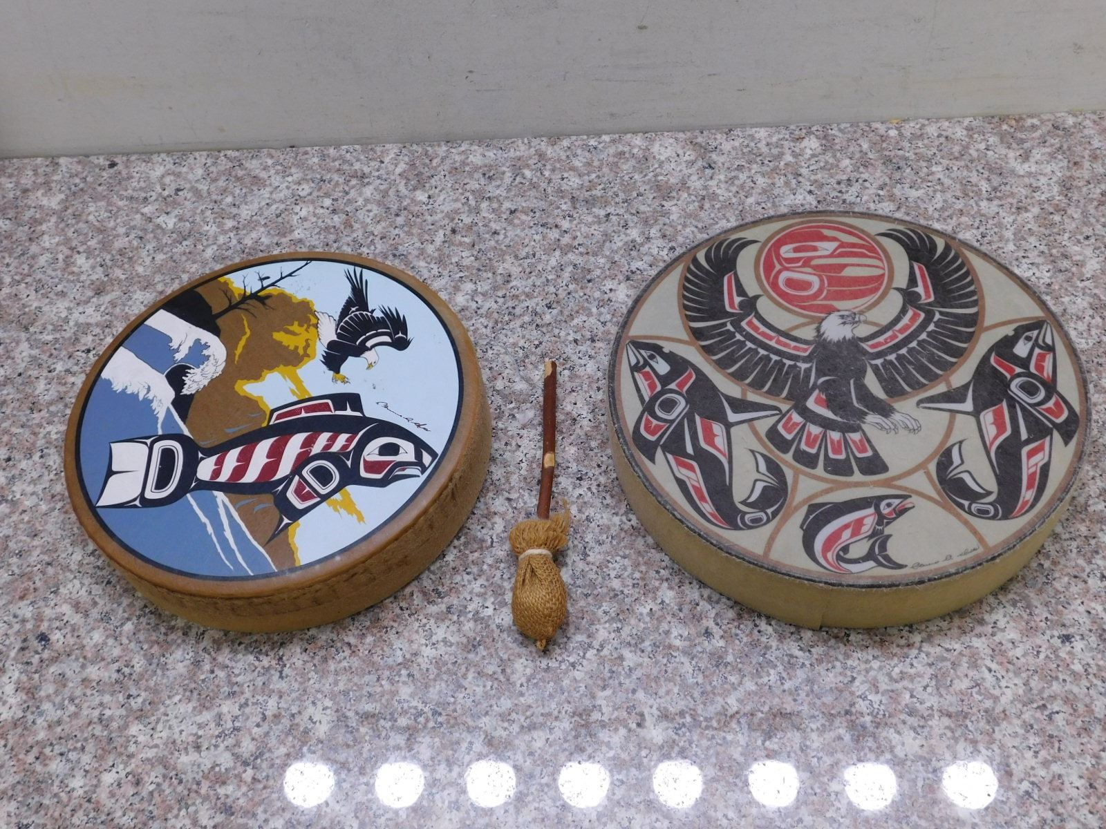 Lot of 2 Artist Signed Haida Art Hand Drums Circle Drums Ceremony ...