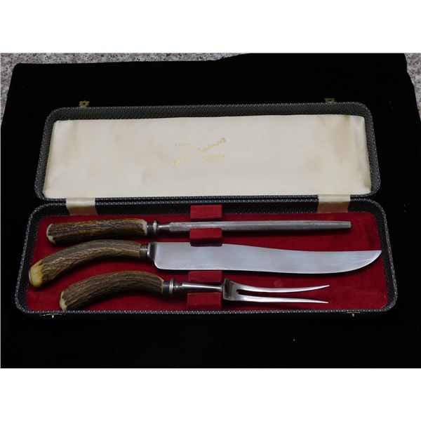 Vintage Charles Barber (England) Staghorn Carving Set