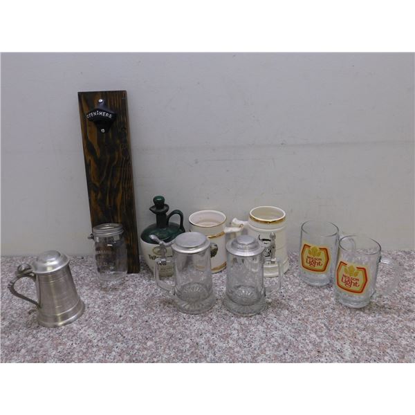 Lot of 9 Beer Steins Glass Ceramic Mugs Cups Molson Frank Coles