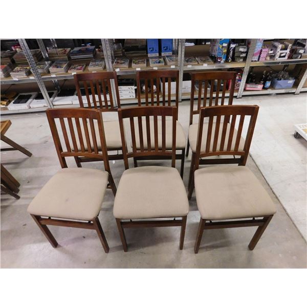 Set of 6 Folding Dining Room Chairs Wooden and Upholstered