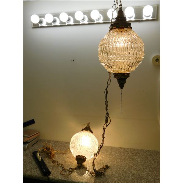 Matching Pair of Vintage Swag Chain Lamp Vintage Brass Clear Cut Glass