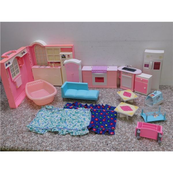 Lot of 14 Vintage 19982000s Barbie Doll House Furniture Kitchen Playset Bathtub Couch