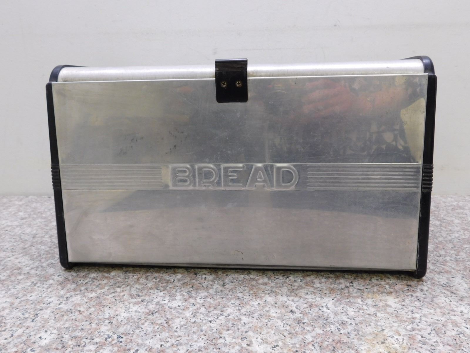 Vintage Aluminum Bread Box Black Accents