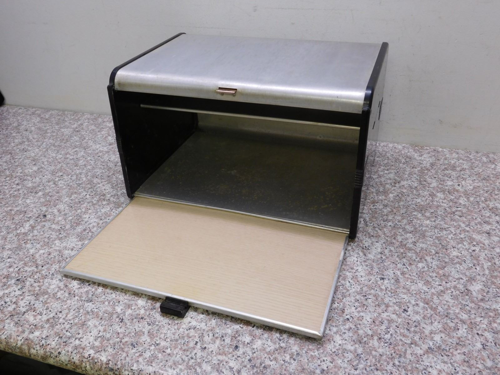 Vintage Aluminum Bread Box Black Accents