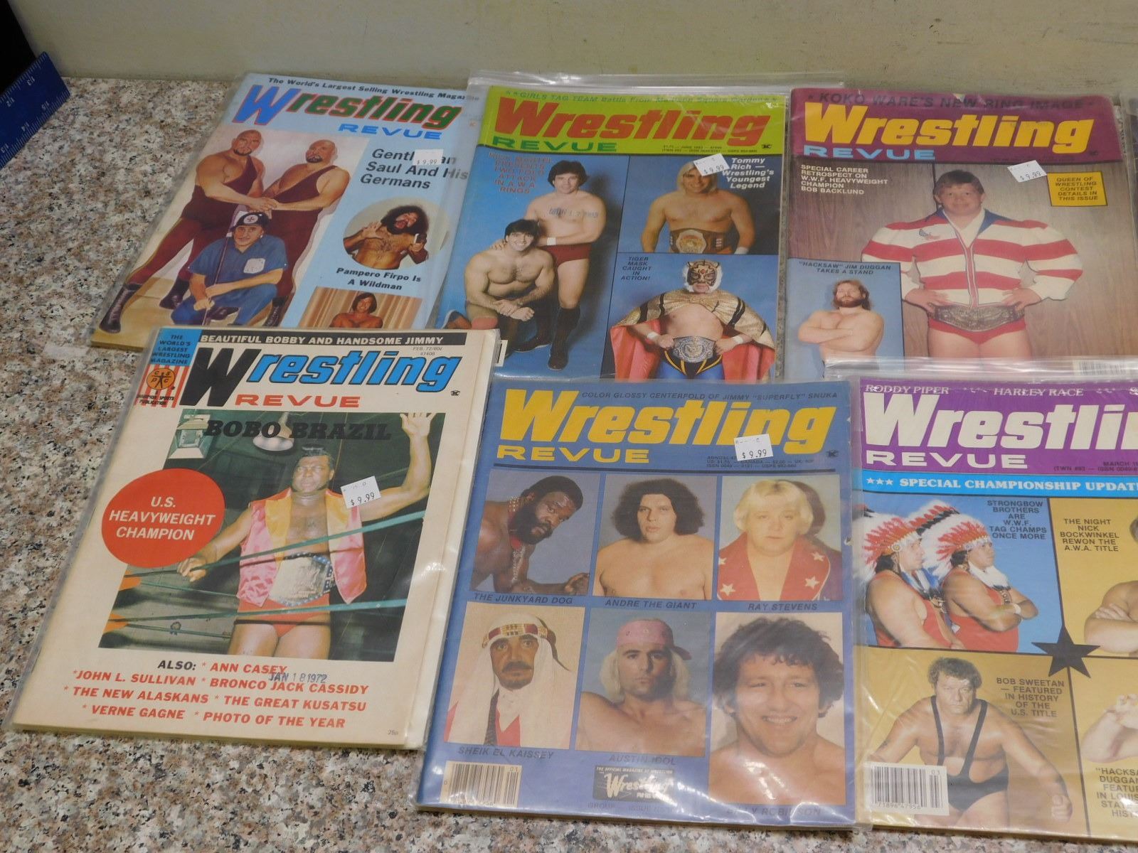 Lot of 11 Vintage Wrestling Magazines "Wrestling Revue" 1970s 80s