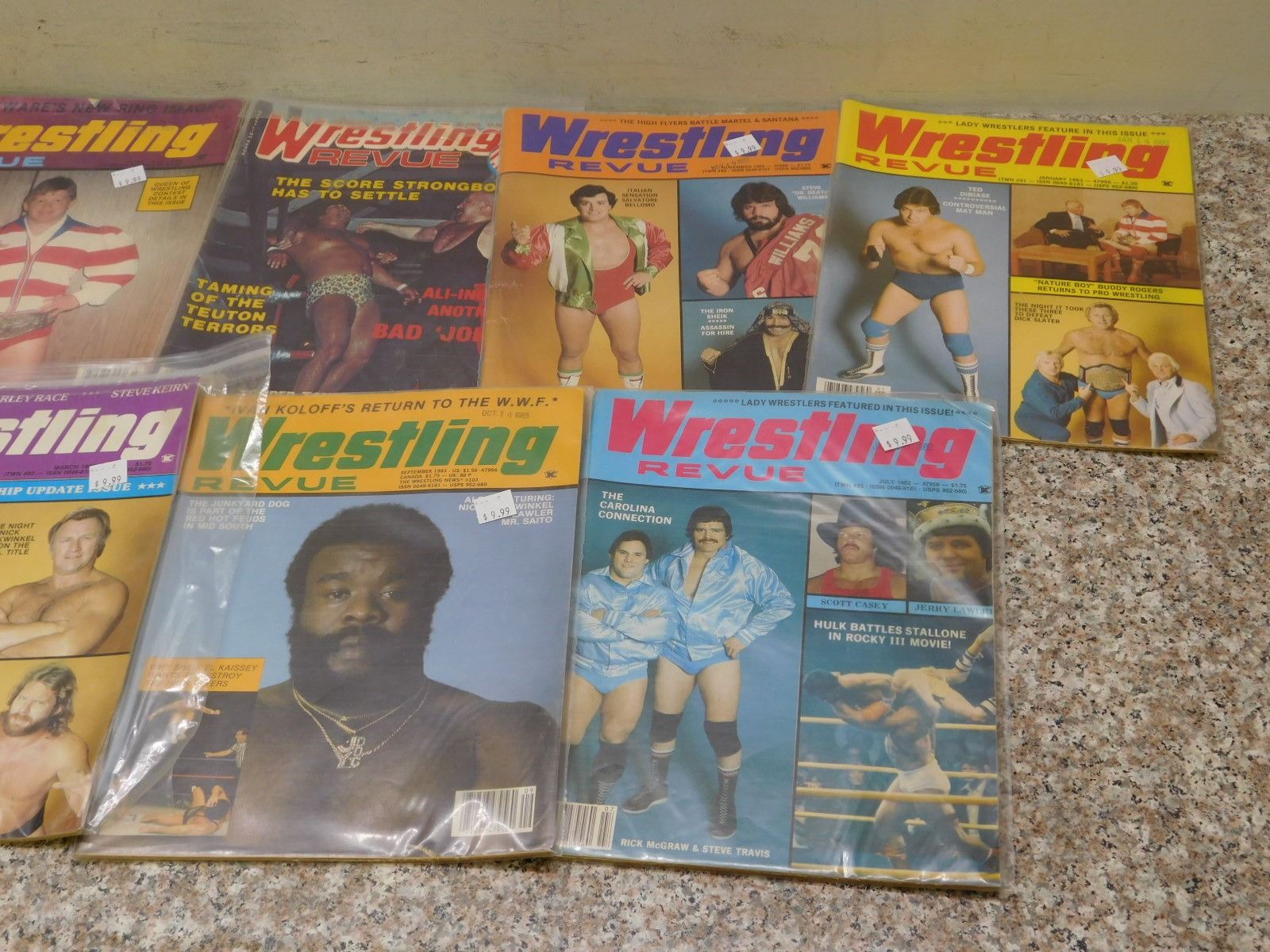 Lot of 11 Vintage Wrestling Magazines "Wrestling Revue" 1970s 80s
