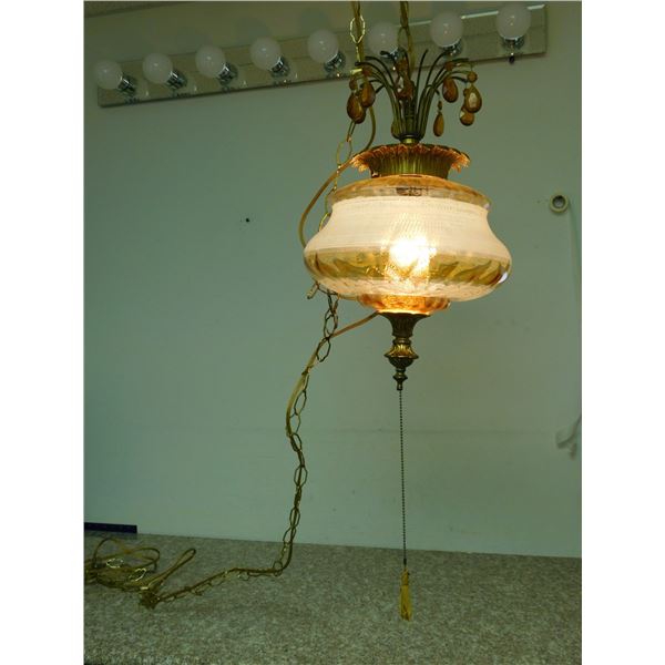 Vintage Swag Chain Lamp Glass UFO Hollywood Regency