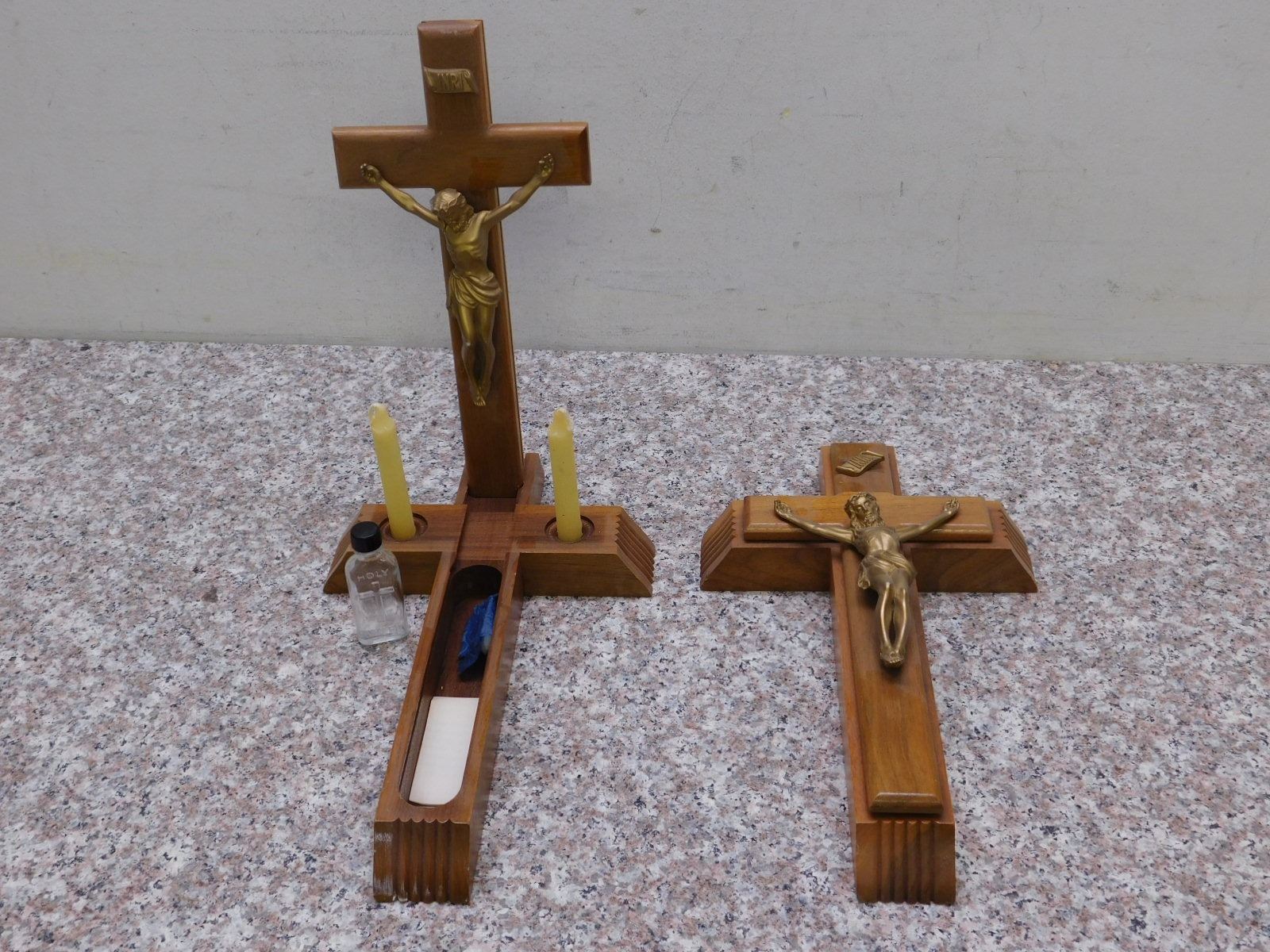 Lot of 2 Catholic Crucifix Last Rights Crosses Wooden