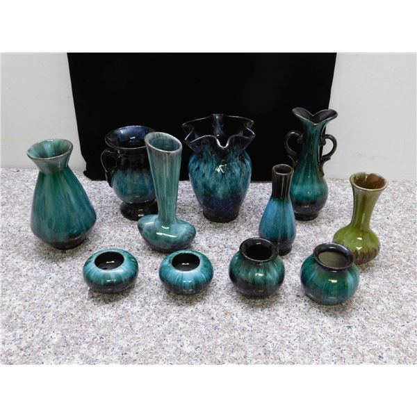 Lot of 11 Blue Mountain Pottery Co Vases Various Shapes and Styles