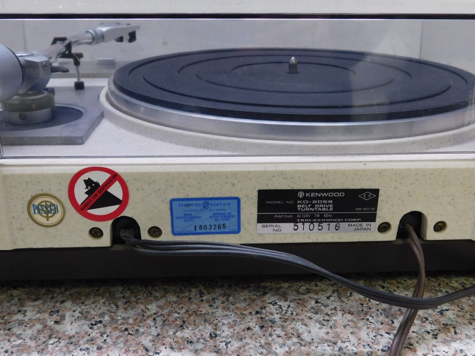 Kenwood Model KD2055 Automatic Return Turntable "The Granite Turntable"