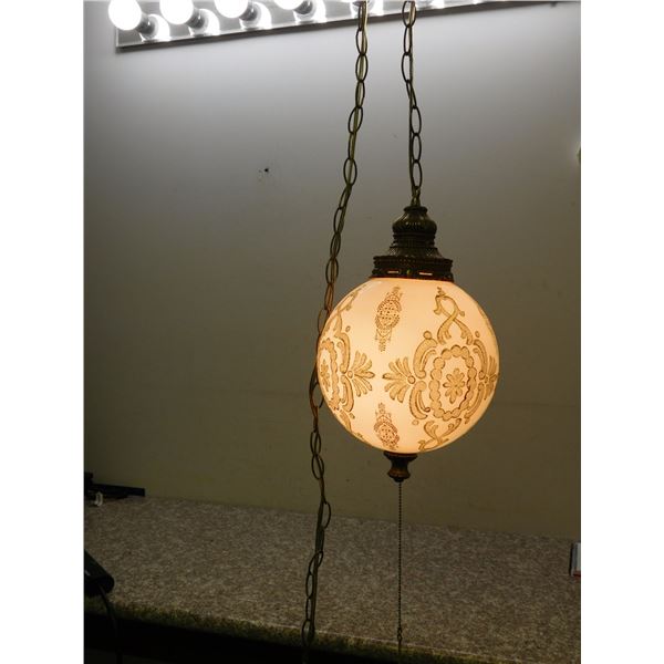 Swag Chain Lamp Hollywood Regency White and Gold Orb Rococo