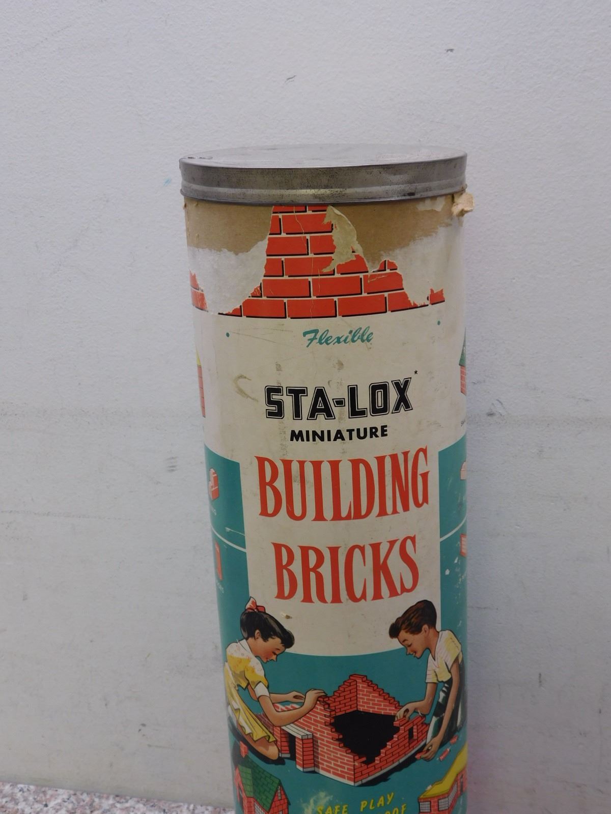 STA-LOX Building Bricks Miniature Canister Vintage FULL
