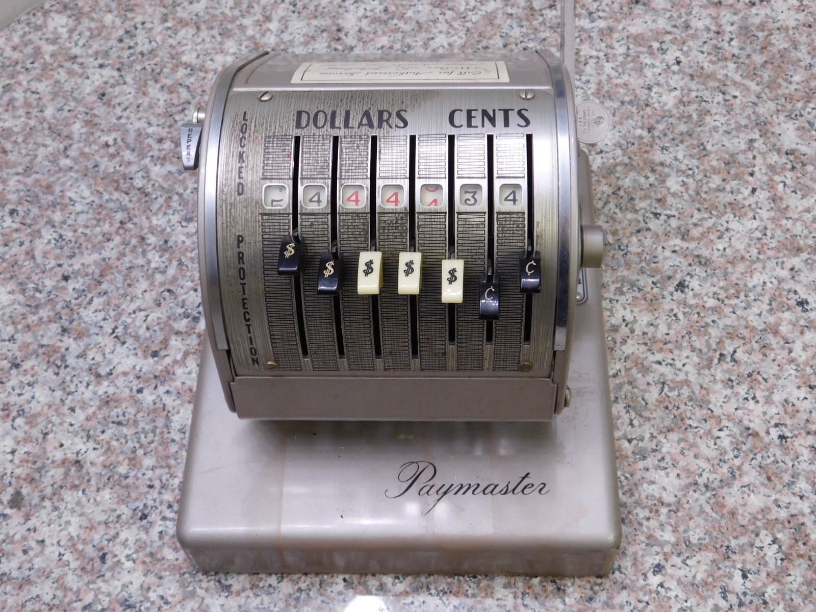 Vintage Paymaster Dollar and Cents Machine Cheque Printer With Key ...