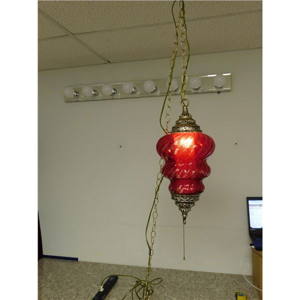 Vintage Swag Chain Lamp Red Glass Hollywood Regency