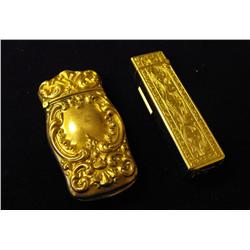 Art Nouveau Vesta Case and Gold Metal Lighter