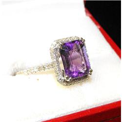 Fine 14k WG Amethyst and Diamond Ladies Ring